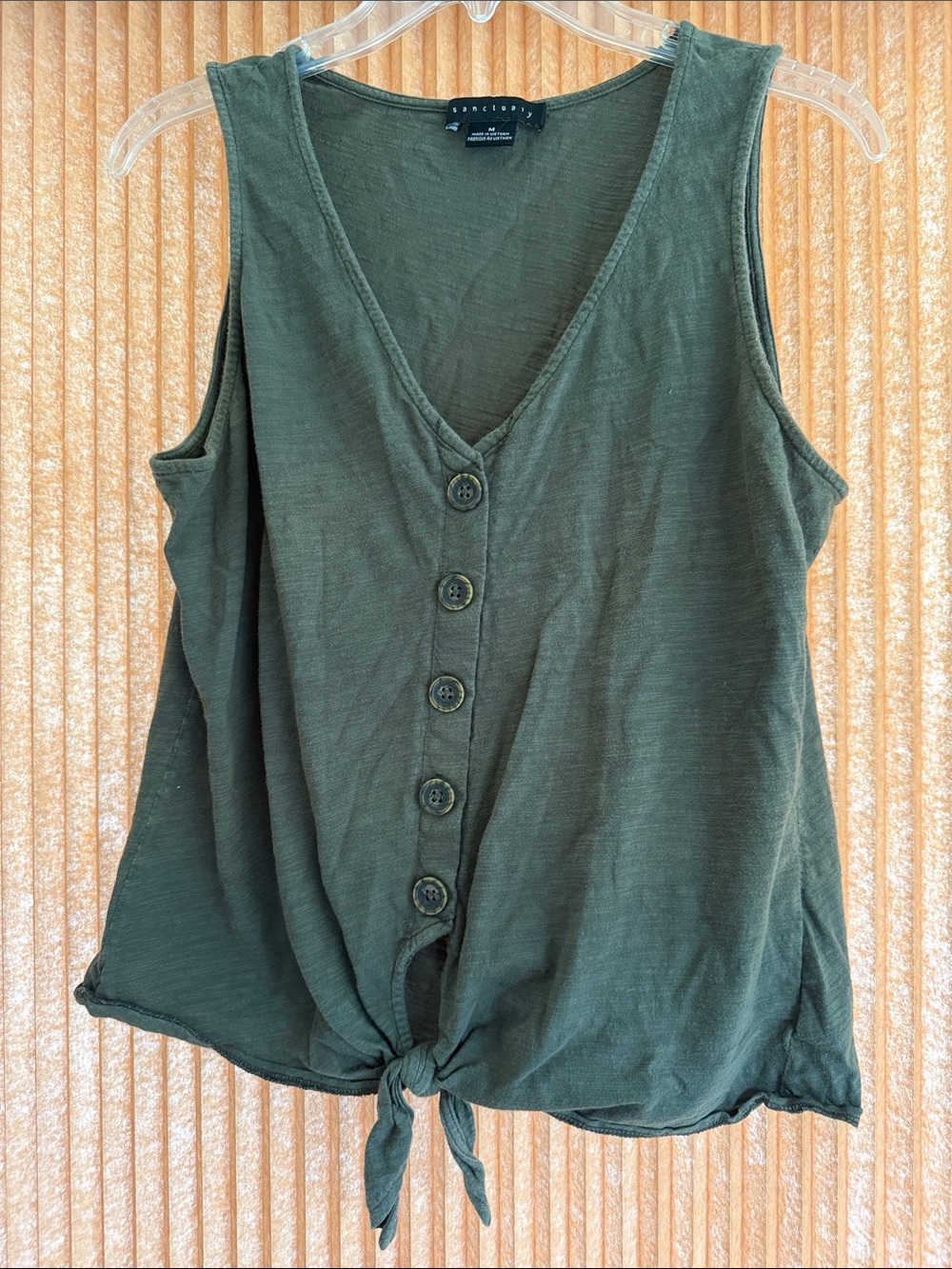 Sanctuary Olive Green Button-Front Tie Tank